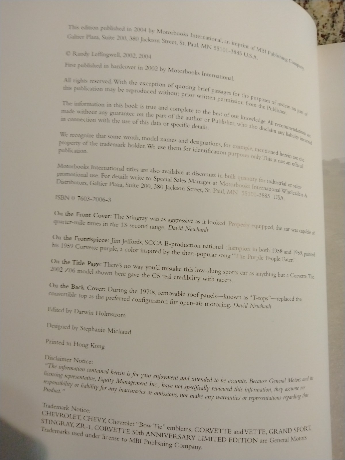 CORVETTE 50 YEARS OFFICIAL ANNIVERSARY BOOK RANDY LEFFINGWELL 383 PAGES