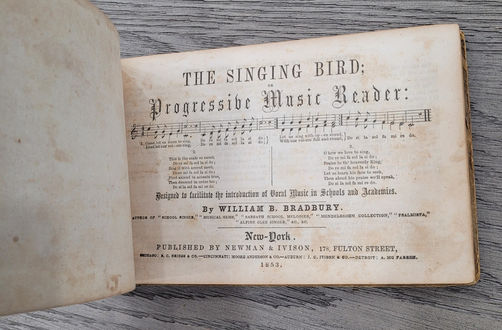 1853 Music Reader Book – The Singing Bird by William B. Bradbury 176 pages