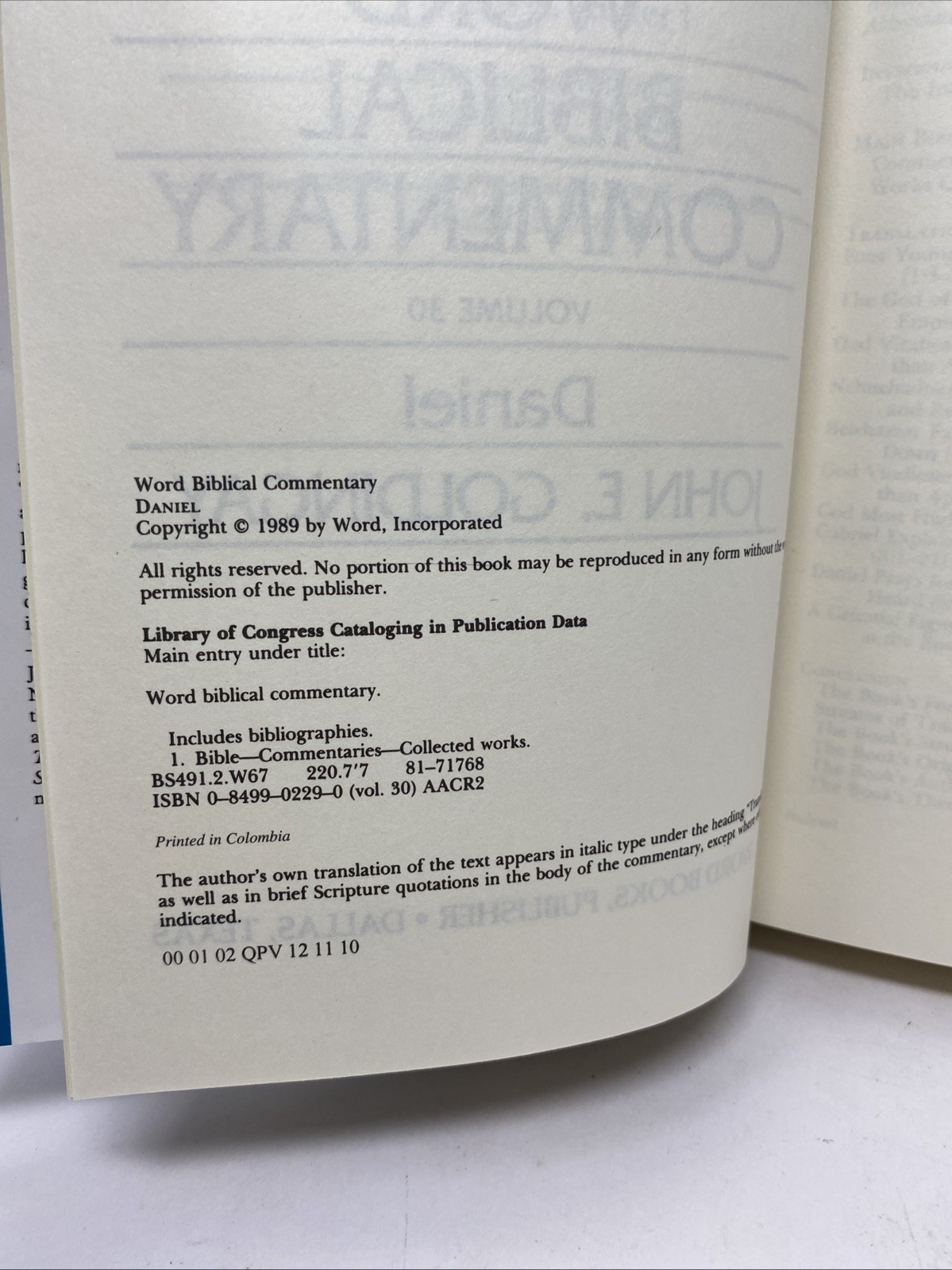 Daniel — Word Biblical Commentary Vol 30 Hardcover 1989 Goldingay Unmarked Pages