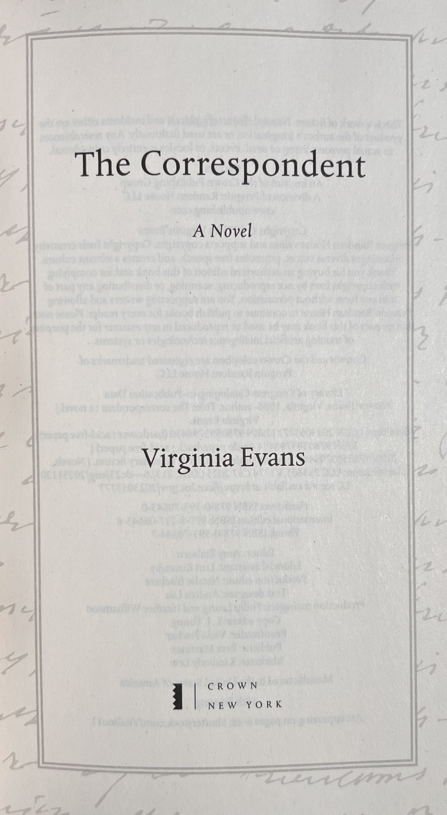 THE CORRESPONDENT : A Novel by Virginia Evans (2025, Hardcover) Later Printing