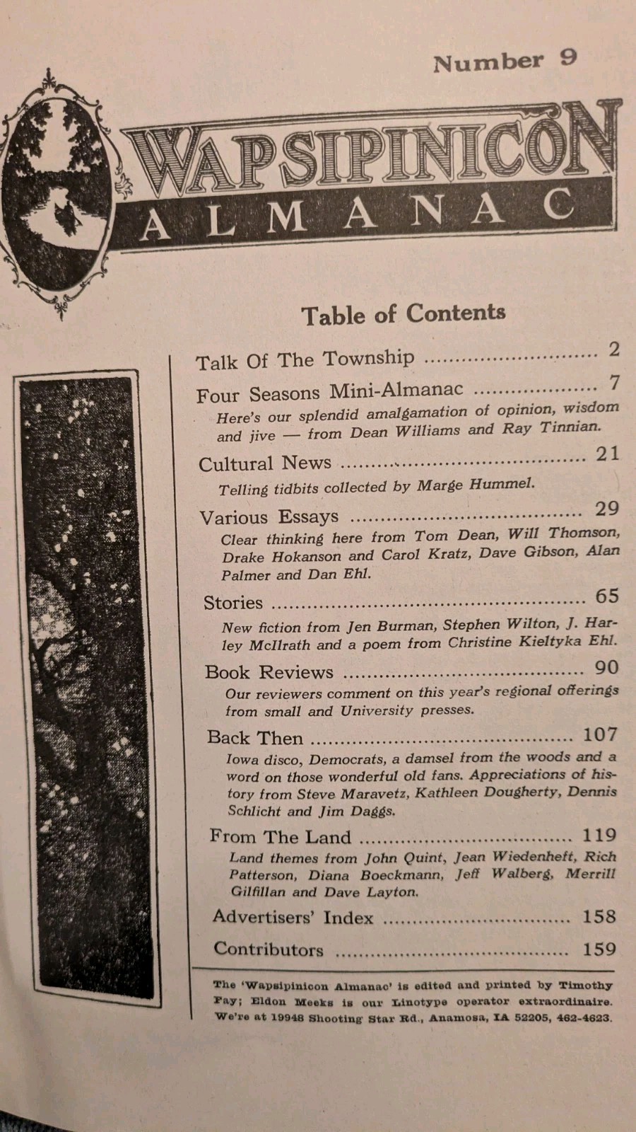 Timothy Fay, WAPSIPINICON ALMANAC #9 Anamosa Iowa, 160 Pages, Essays, Literature