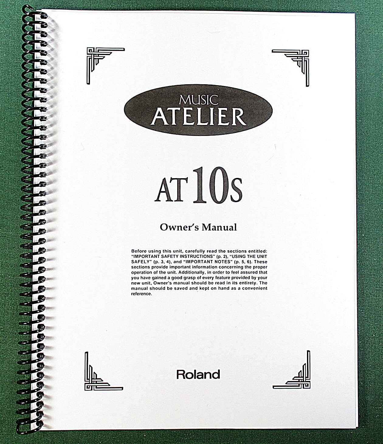 Roland AT10 Owner’s Instruction Manual: 76 Pages & Protective Covers!
